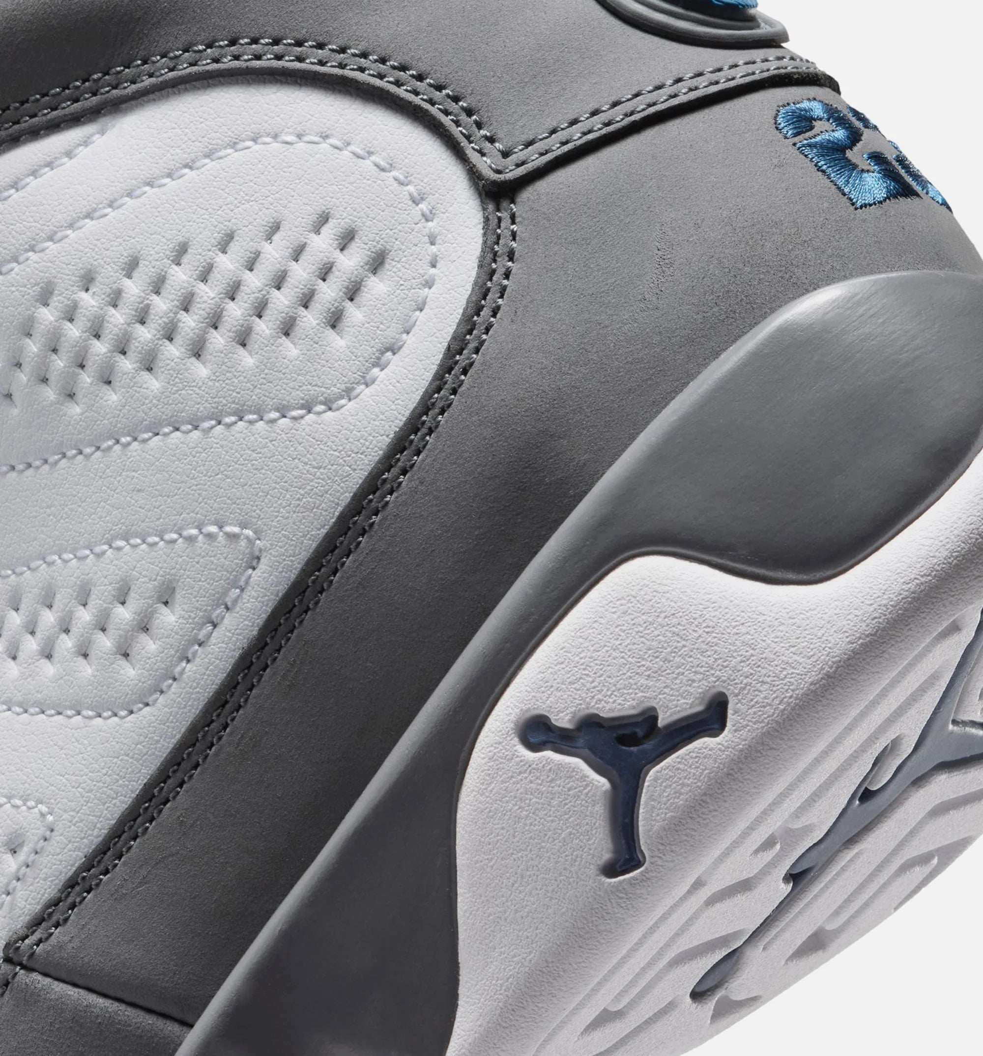 Air Jordan 9 Retro Flint Grey and French Blue Grade School Lifestyle Shoe White French Blue Flint Grey