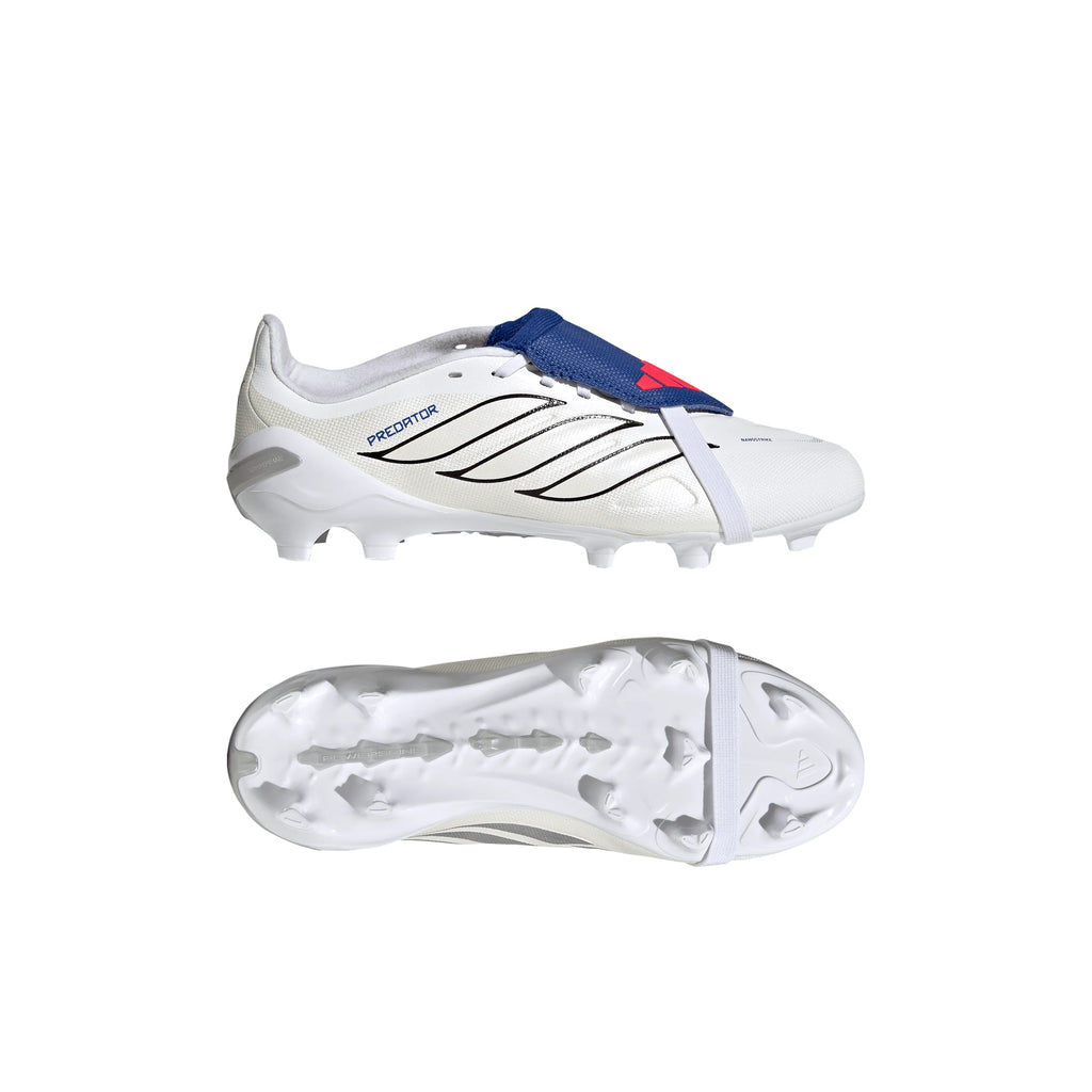 adidas Predator League Fold Over Tongue FG Firm Ground Youth Soccer Cleats White Zero Metallic Blue