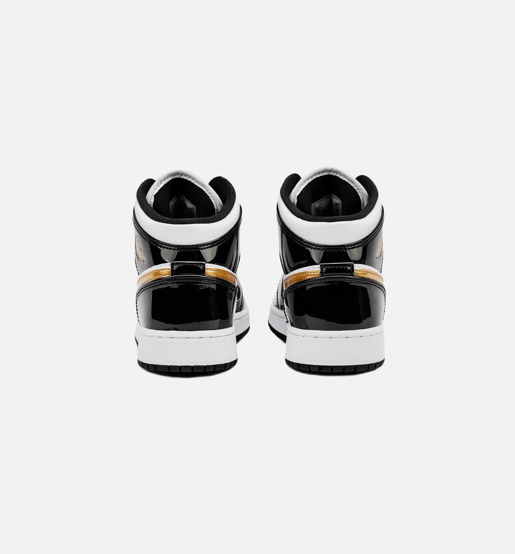 Air Jordan 1 Retro Mid SE Patent Black Gold Grade School Lifestyle Shoe Black Gold