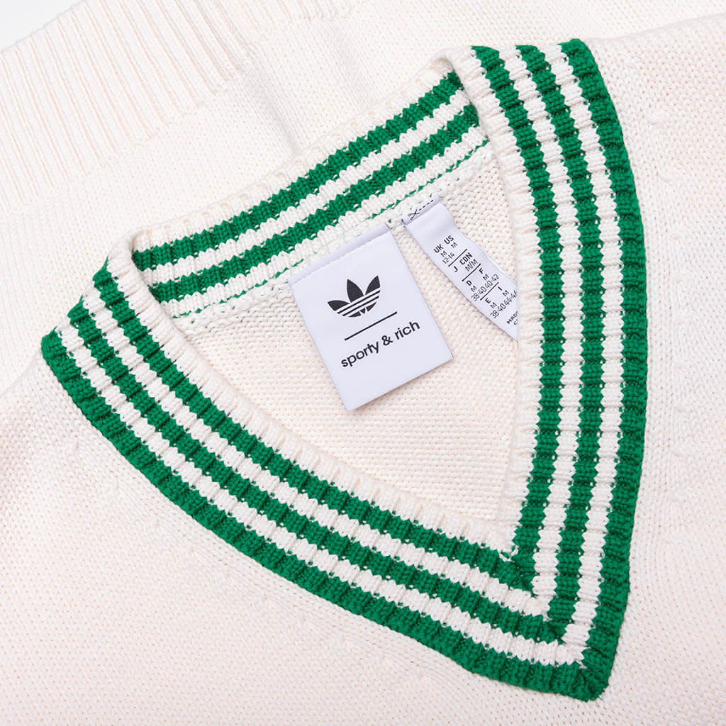 Womens Adidas x Sporty Rich V Neck Sweater Off White Night Navy