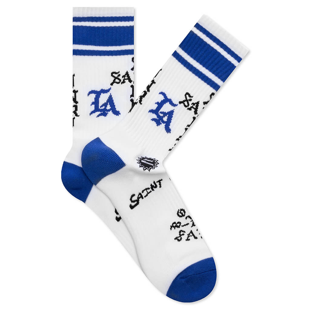Saint Michael x Born x Raised Saint Sinner Socks White Blue