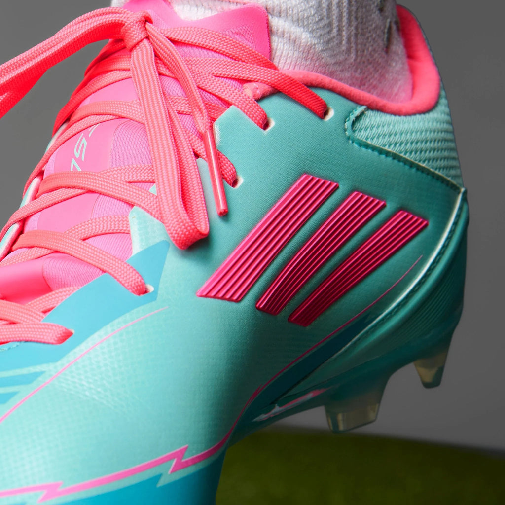 adidas F50 League Messi Firm Multi Ground Soccer Cleats Flash Aqua Lucid Pink Lucid Cyan