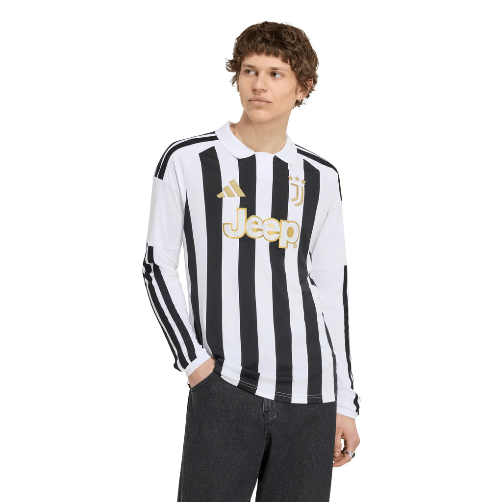 adidas Juventus Home Long Sleeve Mens Soccer Jersey 26 27 White Black