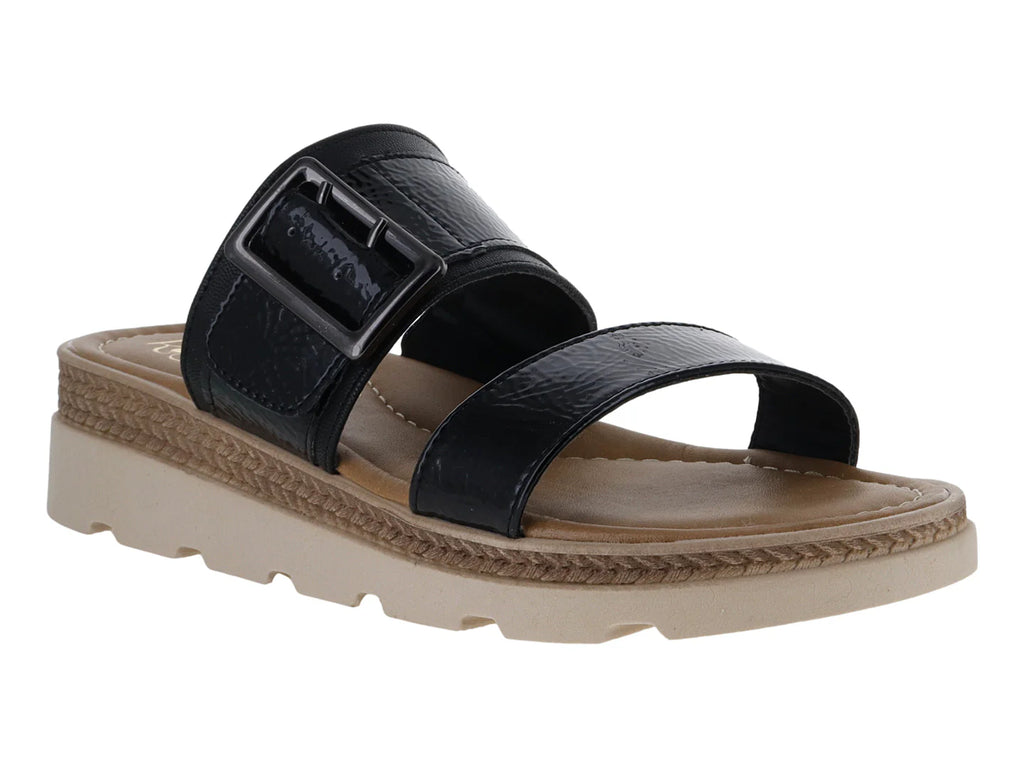 Sandalias Luna Rosa Negro Charol Arrugado para Mujer