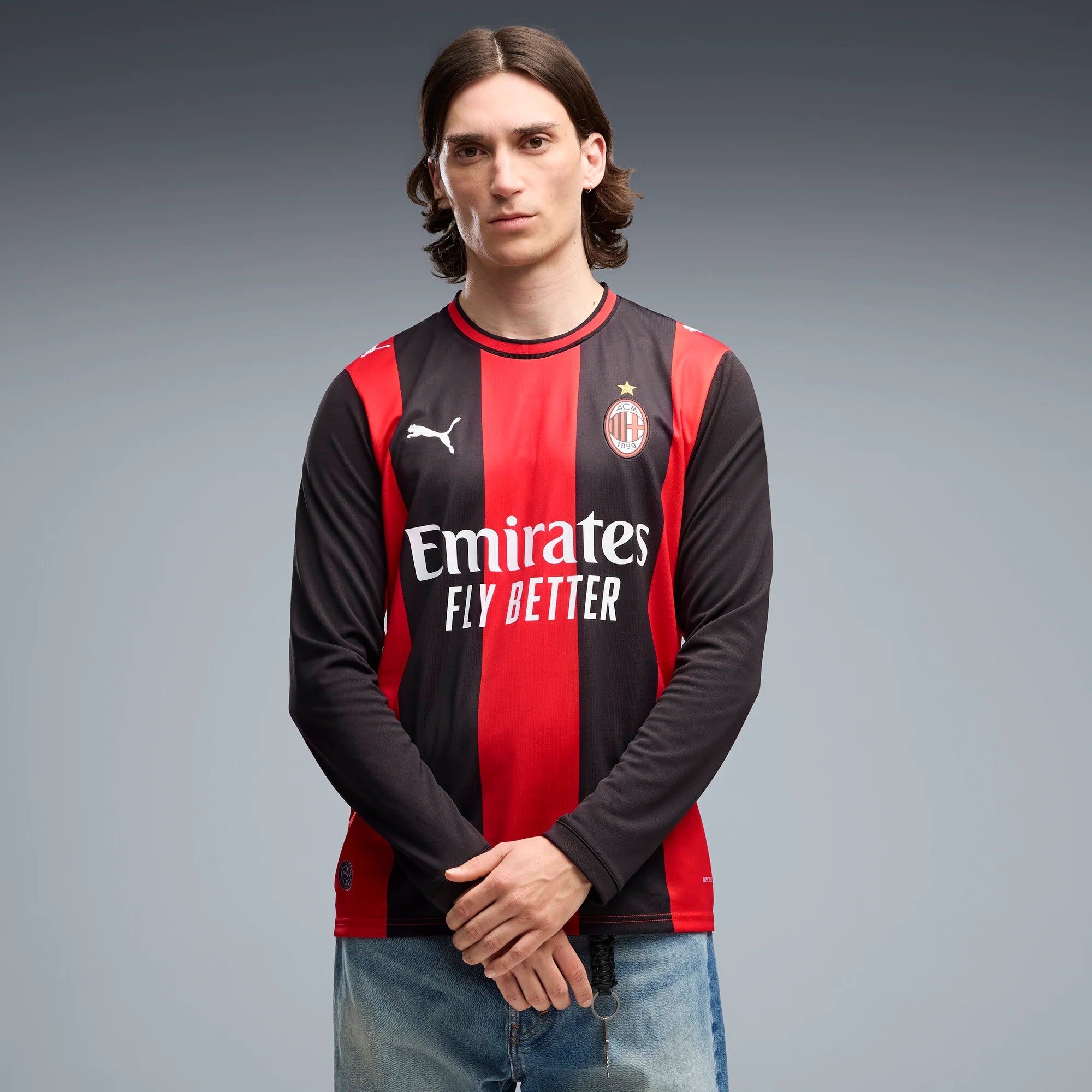 PUMA AC Milan Home Long Sleeve Mens Soccer Jersey 2026 Black Red