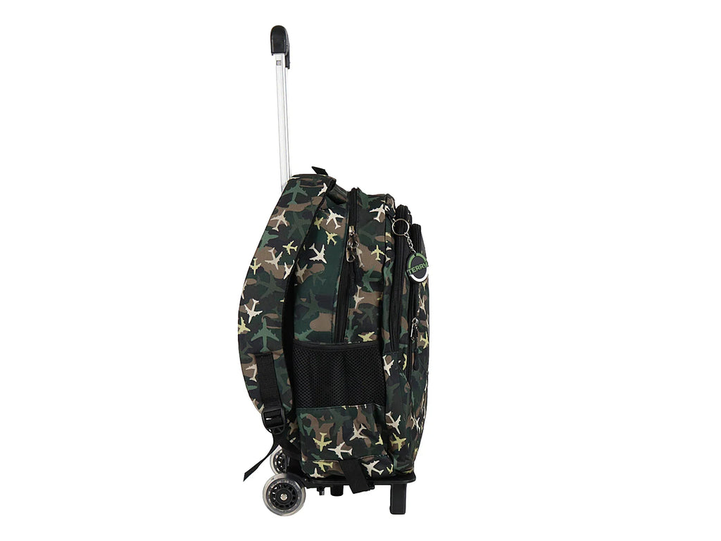 Mochila Terry Rodante Aviones Verde Militar para Niño