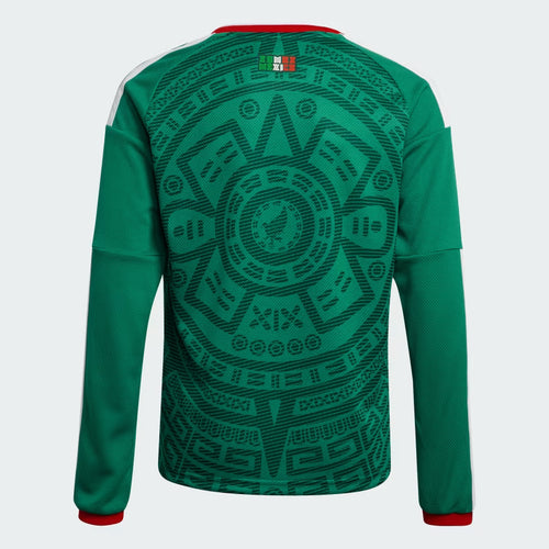 adidas Mexico Home Long Sleeve Youth Soccer Jersey 26 Green