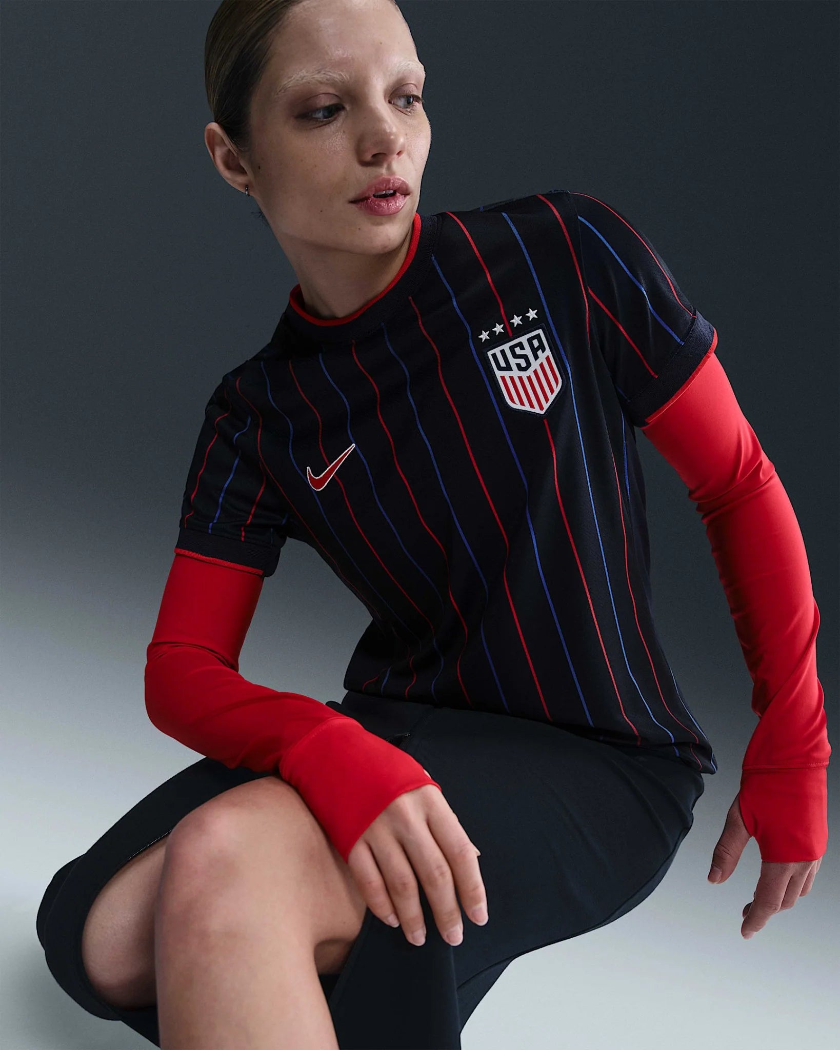Nike USWNT 2025 Stadium Away Womens Jersey Obsidian Challenge Red Challenge