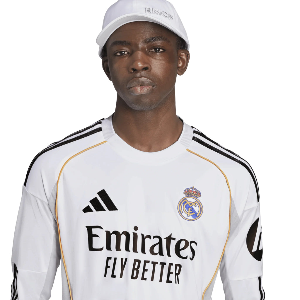 adidas Real Madrid Long Sleeve Mens Home Soccer Jersey 25 26 White