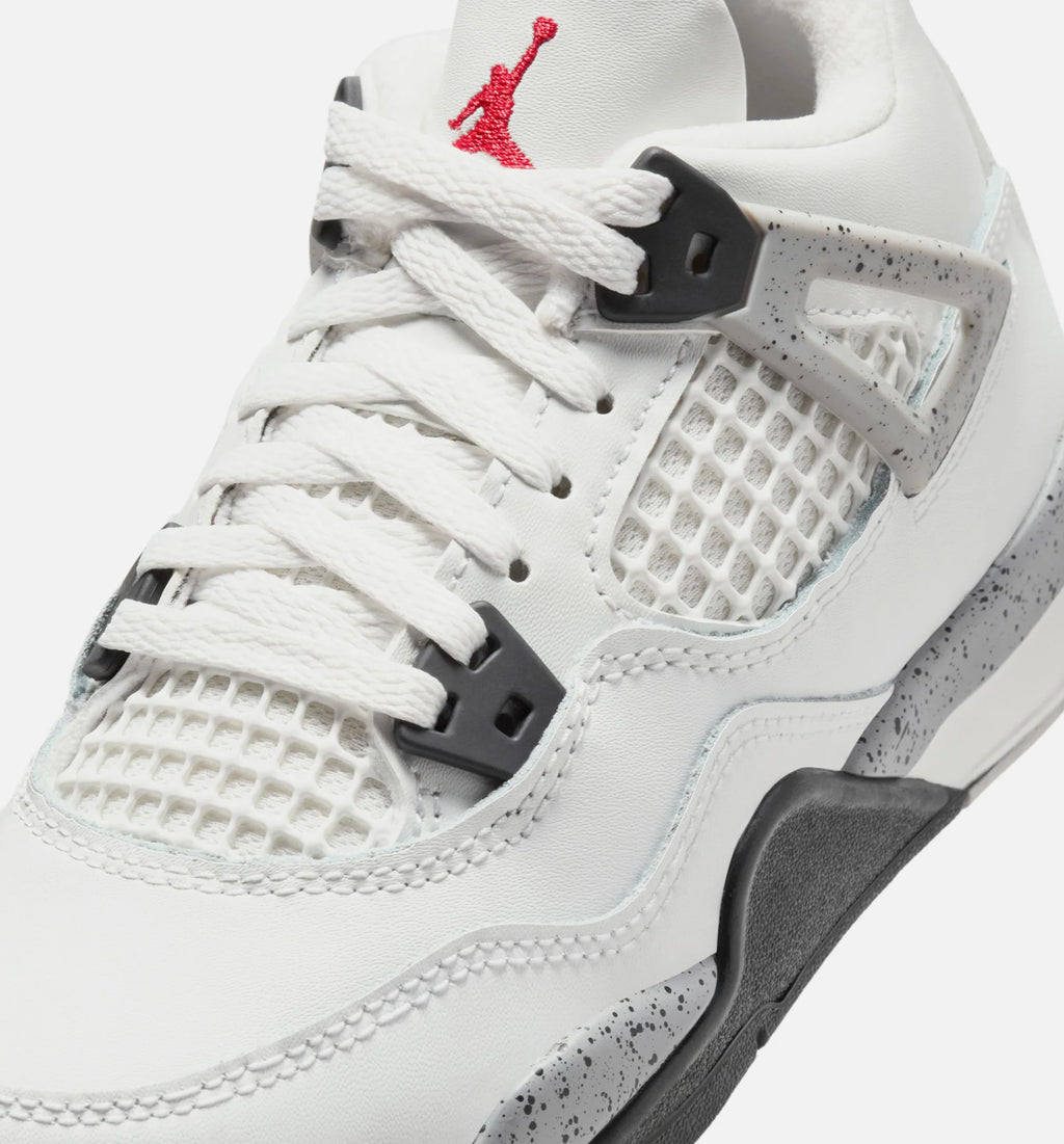 Air Jordan 4 Retro White Cement Preschool Lifestyle Shoe Summit White Fire Red Cement Grey Black