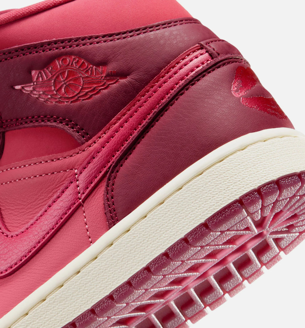 Air Jordan 1 Mid SE Valentines Day Womens Lifestyle Shoe Team Red Sierra Red Pueblo Red