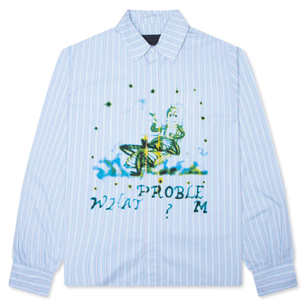 What Problem Button Up Blue