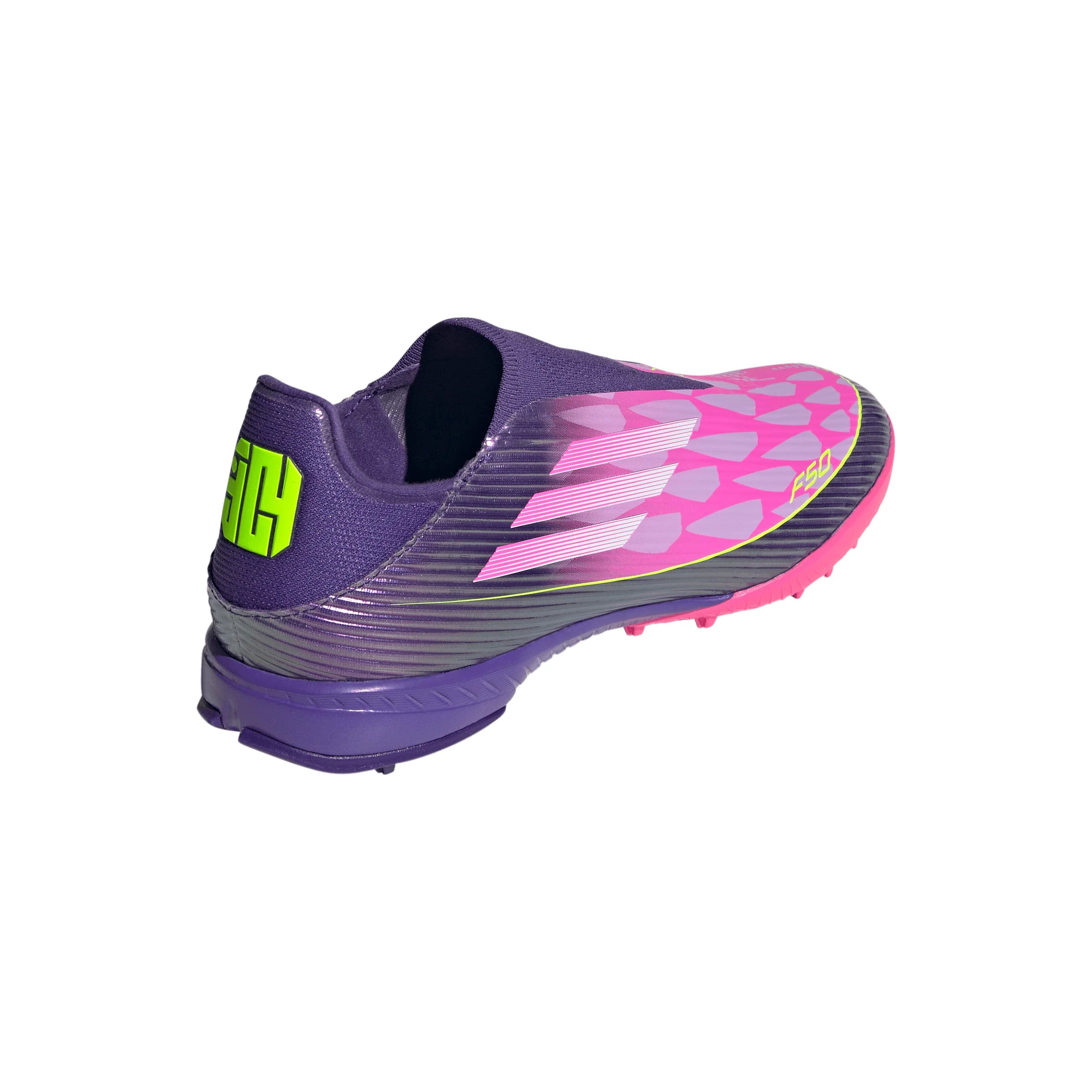 adidas F50 League LY Laceless TF Mens Soccer Cleats Purple White Lemon