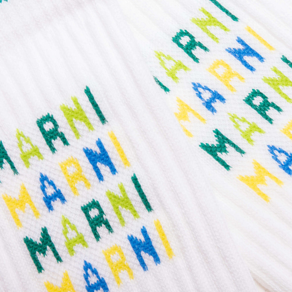 White Ribbed Cotton Socks With Multicoloured Logos Lily White