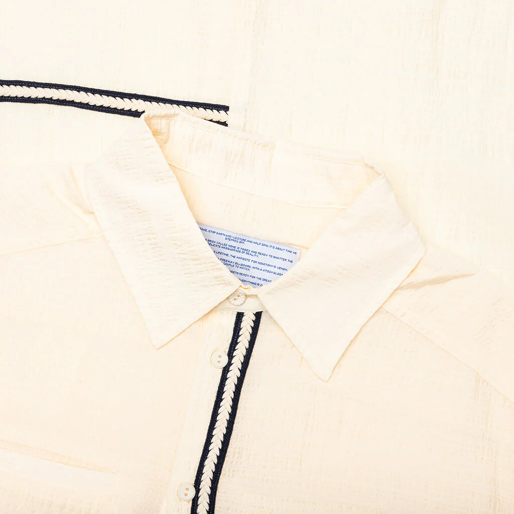 Weave Trim Button Up Shirt Cream