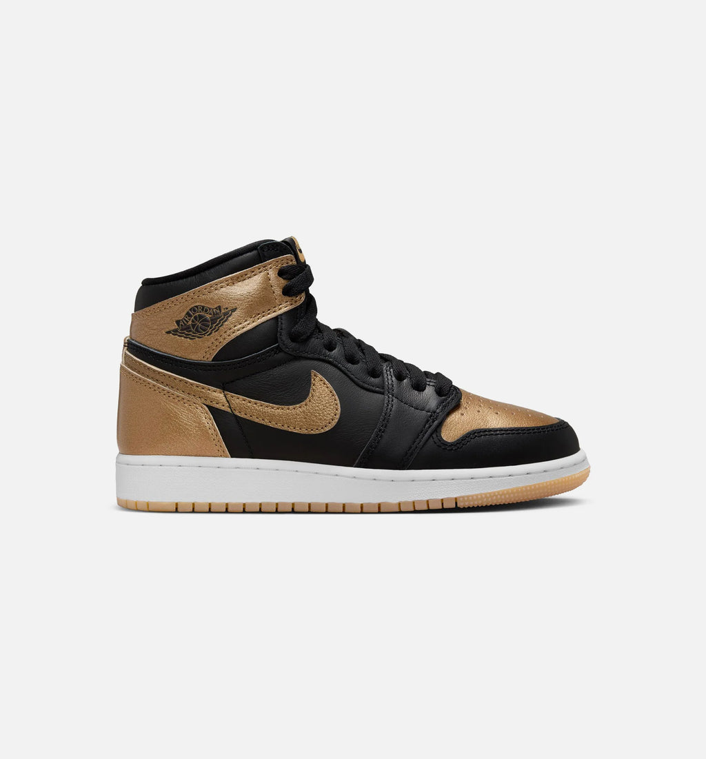 Air Jordan 1 Retro High OG Black and Gold Grade School Lifestyle Shoe Black Metallic Gold Sail