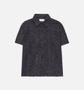 Crochet Button Up Mens Short Sleeve Shirt Black