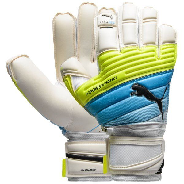 PUMA EvoPower Protect 13 Goalkeeper Gloves White Atomic Blue Safety Yellow