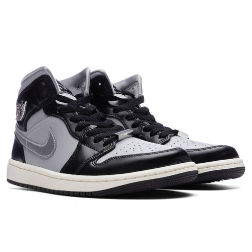 Womens Air Jordan 1 Mid SE Black Metallic Silver Light Smoke Grey
