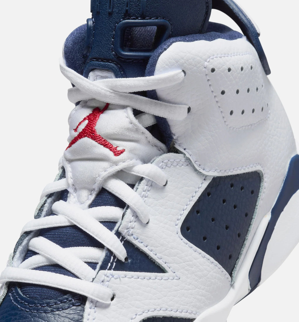 Air Jordan 6 Retro White and Midnight Navy Preschool Lifestyle Shoe White Varsity Red Midnight Navy