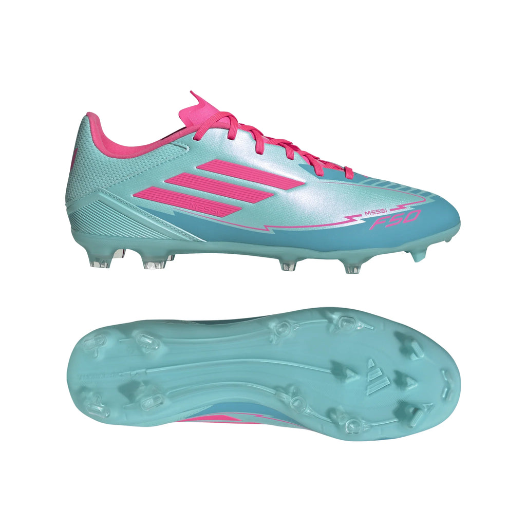 adidas F50 League Messi Firm Multi Ground Soccer Cleats Flash Aqua Lucid Pink Lucid Cyan