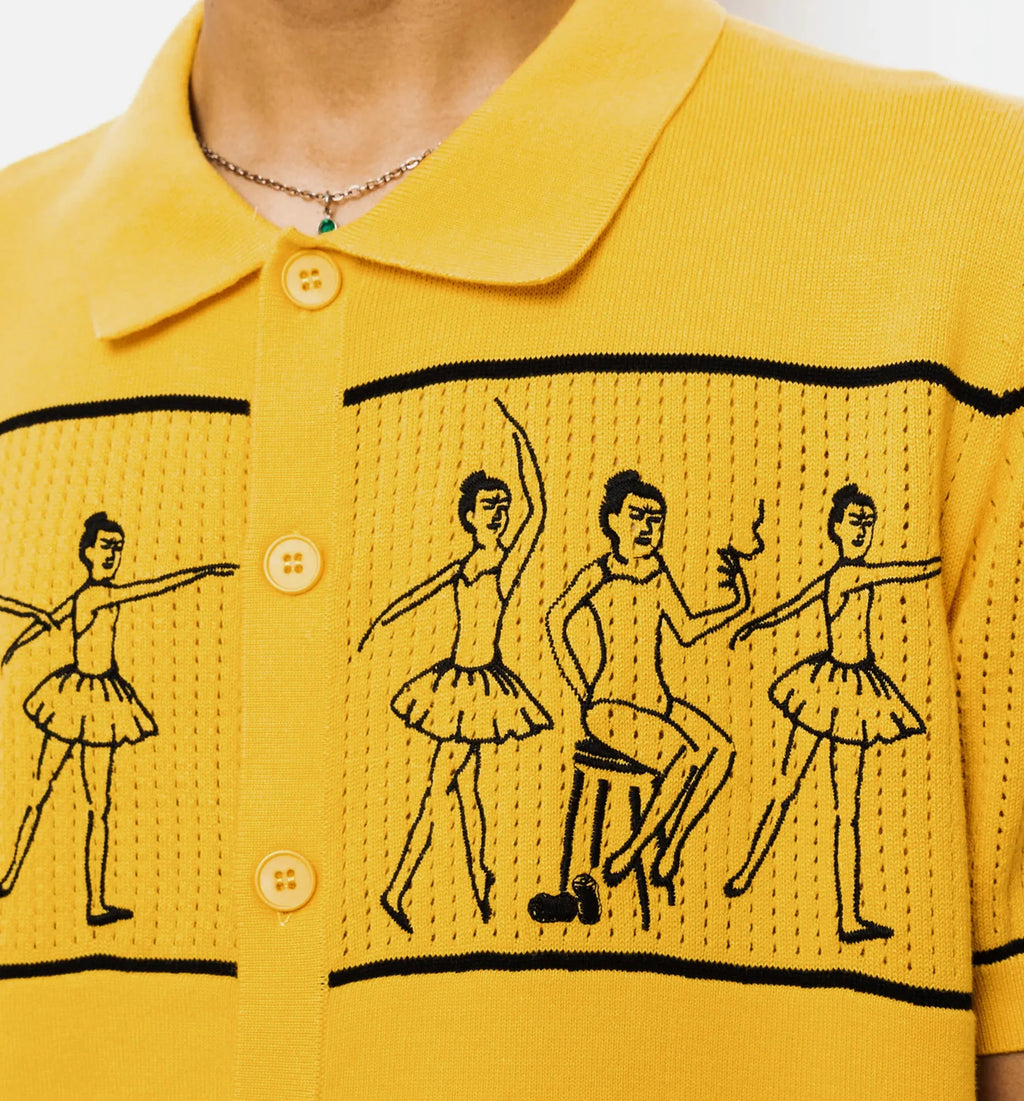 Ballet Polo Sweater Mustard Mens Short Sleeve Shirt Yellow