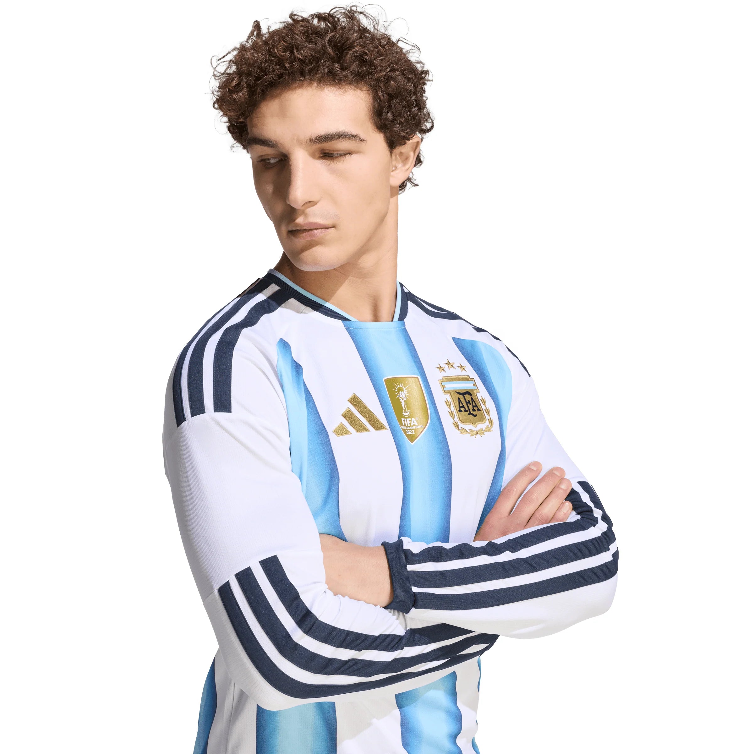 adidas Argentina Home Long Sleeve Mens Soccer Jersey 26 White Blue