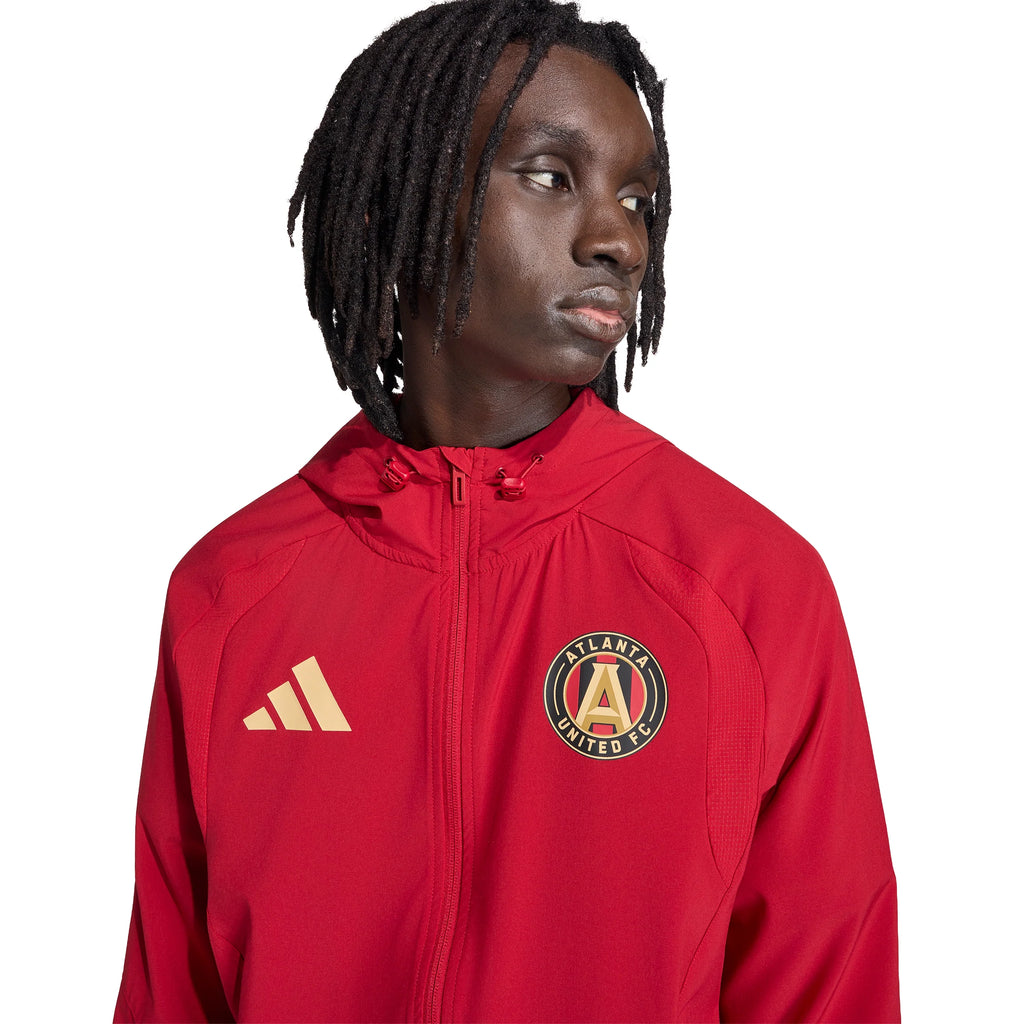 adidas Atlanta United FC Tiro Travel Full Zip Mens Soccer Windbreaker Red Gold