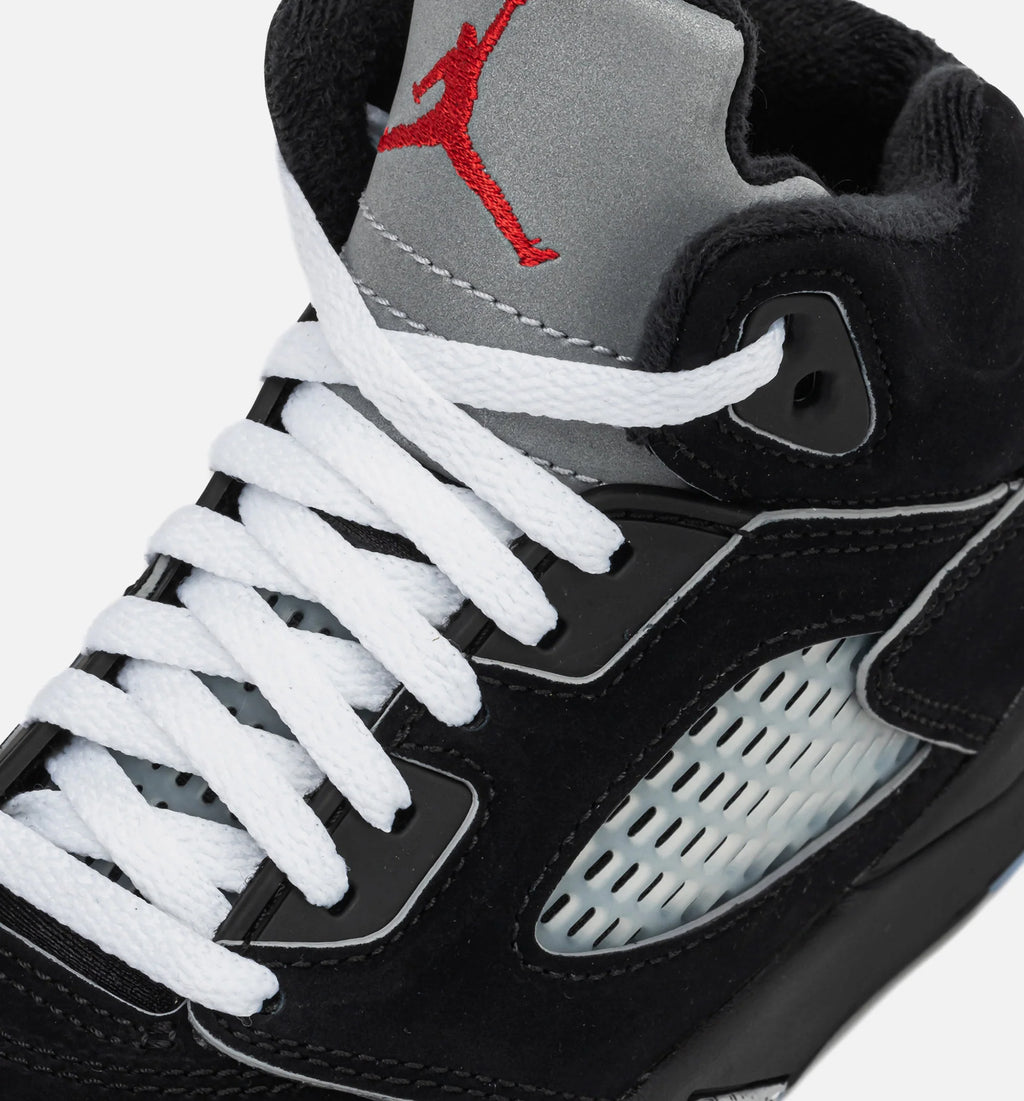 Air Jordan 5 Retro Reimagined Preschool Lifestyle Shoe Black White Metallic Silver Fire Red