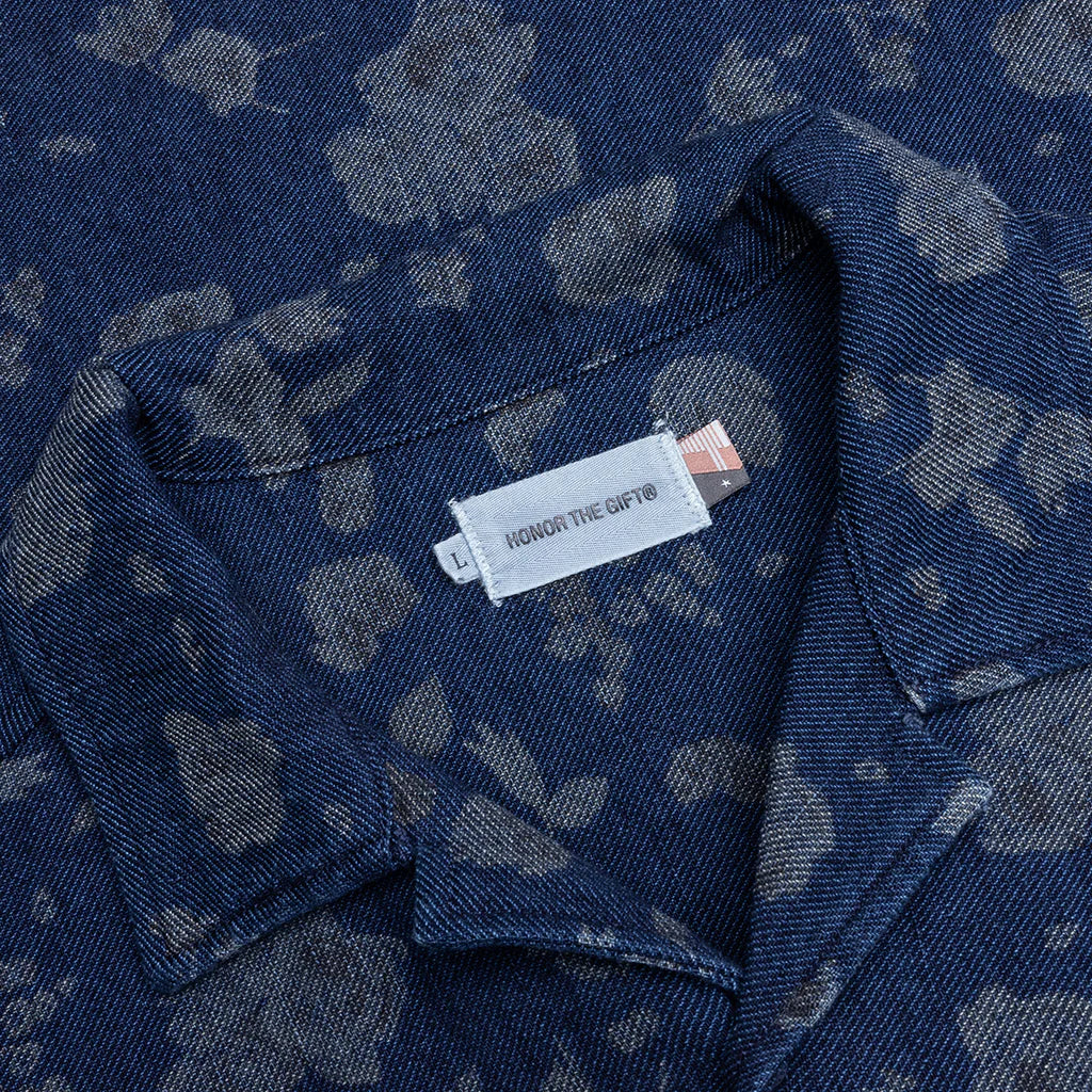 Indigo Floral Camp Shirt Blue