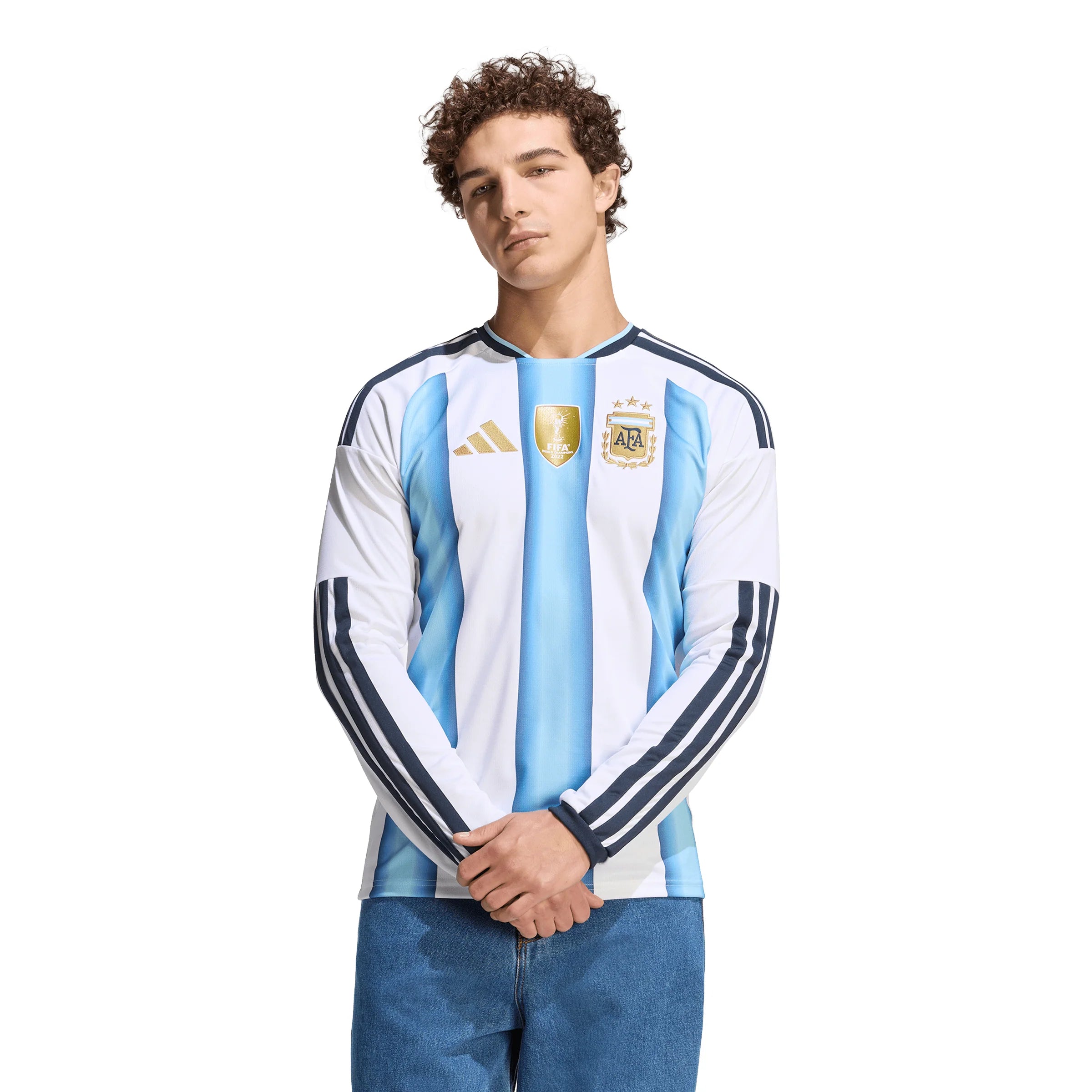 adidas Argentina Home Long Sleeve Mens Soccer Jersey 26 White Blue