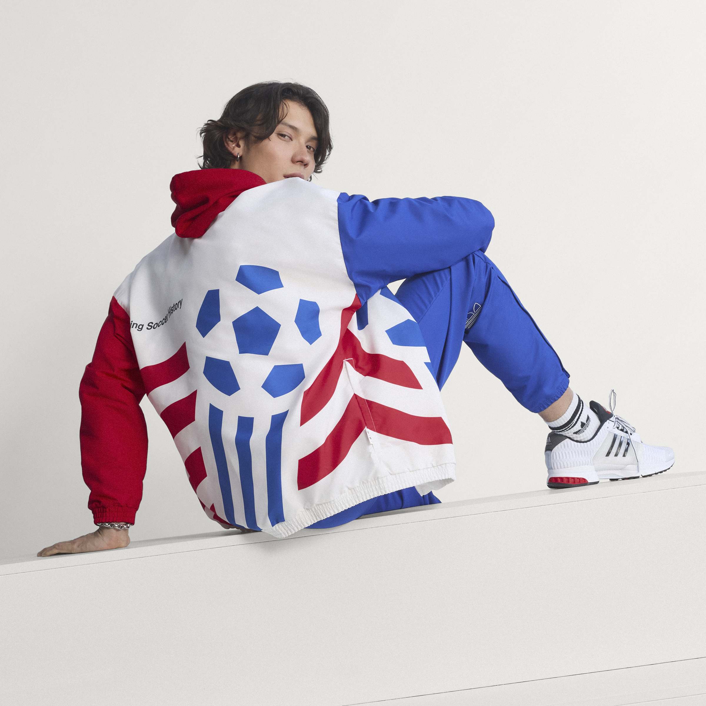 adidas Graphic Woven Mens Soccer Track Top White Blue Red