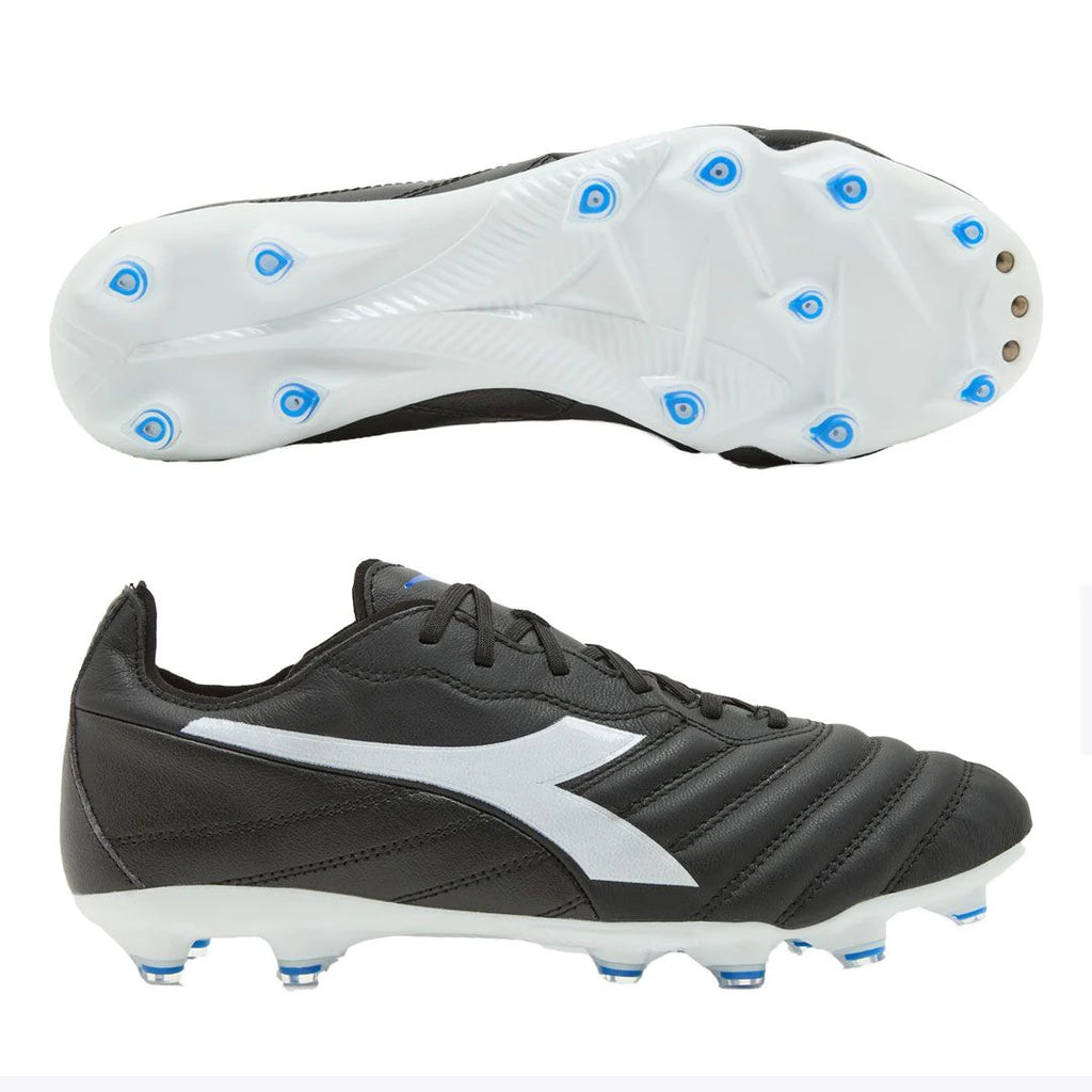 Diadora Brasil Elite 2 LT LP 12 FG Firm Ground Soccer Cleats Black White Royal Blue