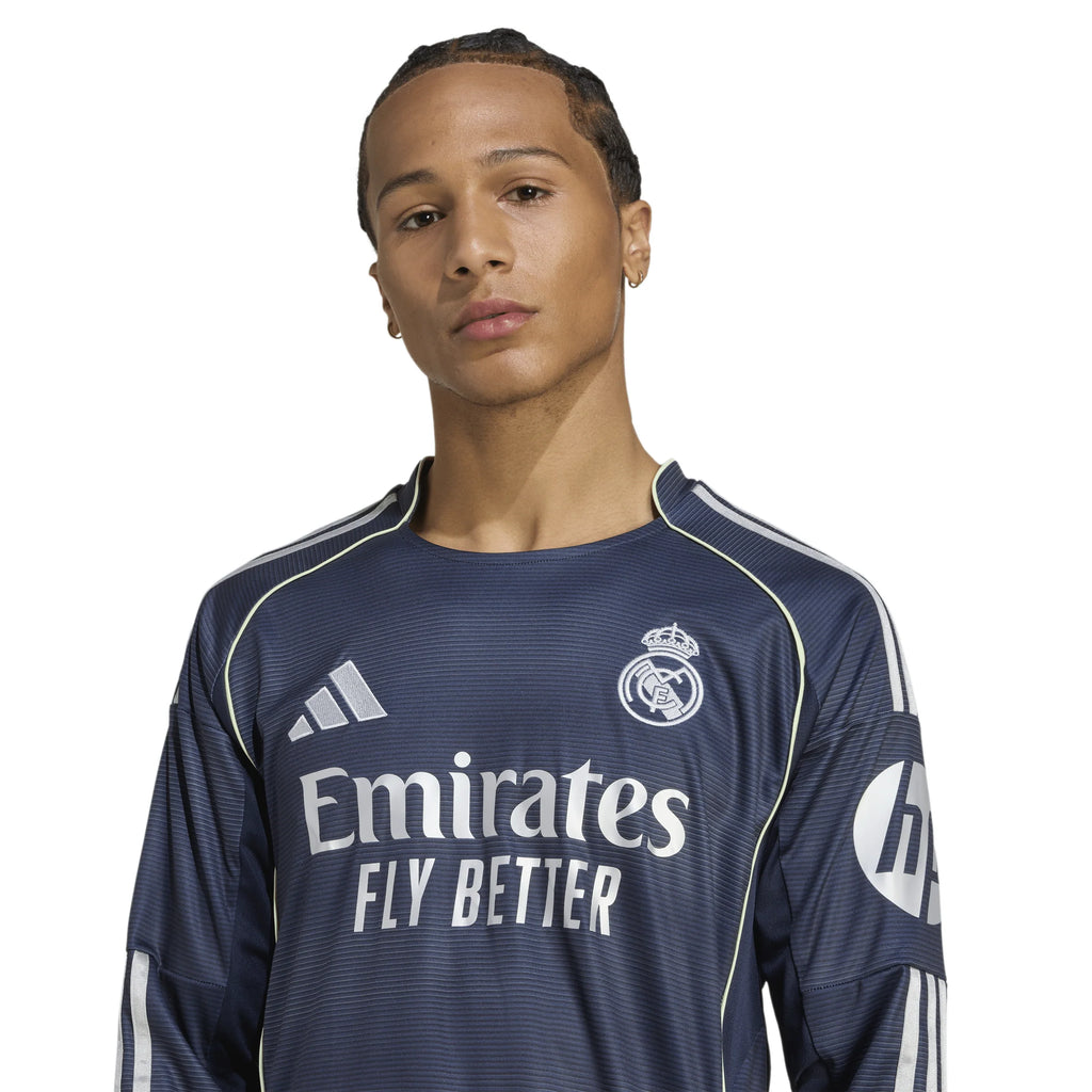 adidas Real Madrid Away Long Sleeve Mens Soccer Jersey 25 26 Blue