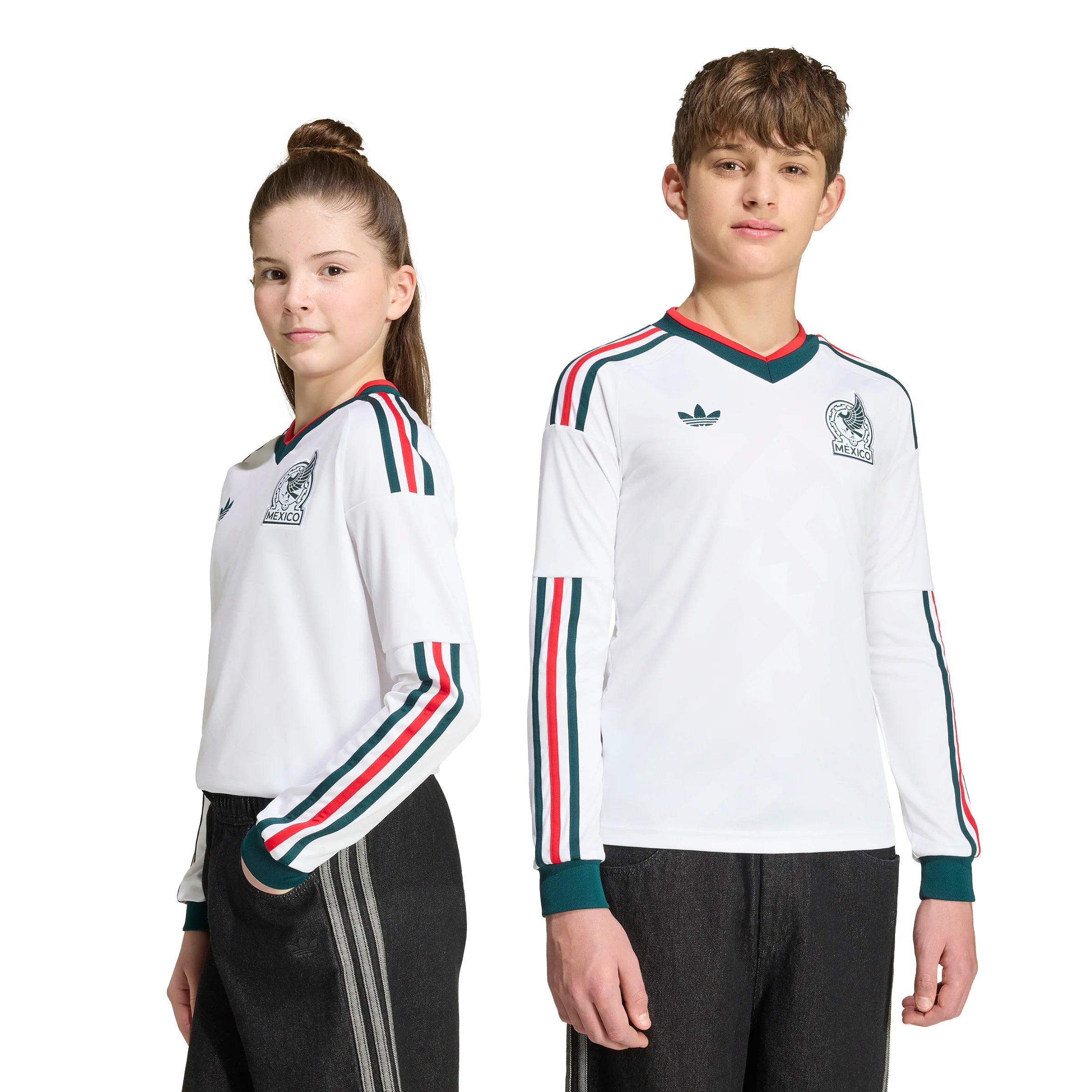 adidas Mexico Away Long Sleeve Youth Soccer Jersey 2026 White